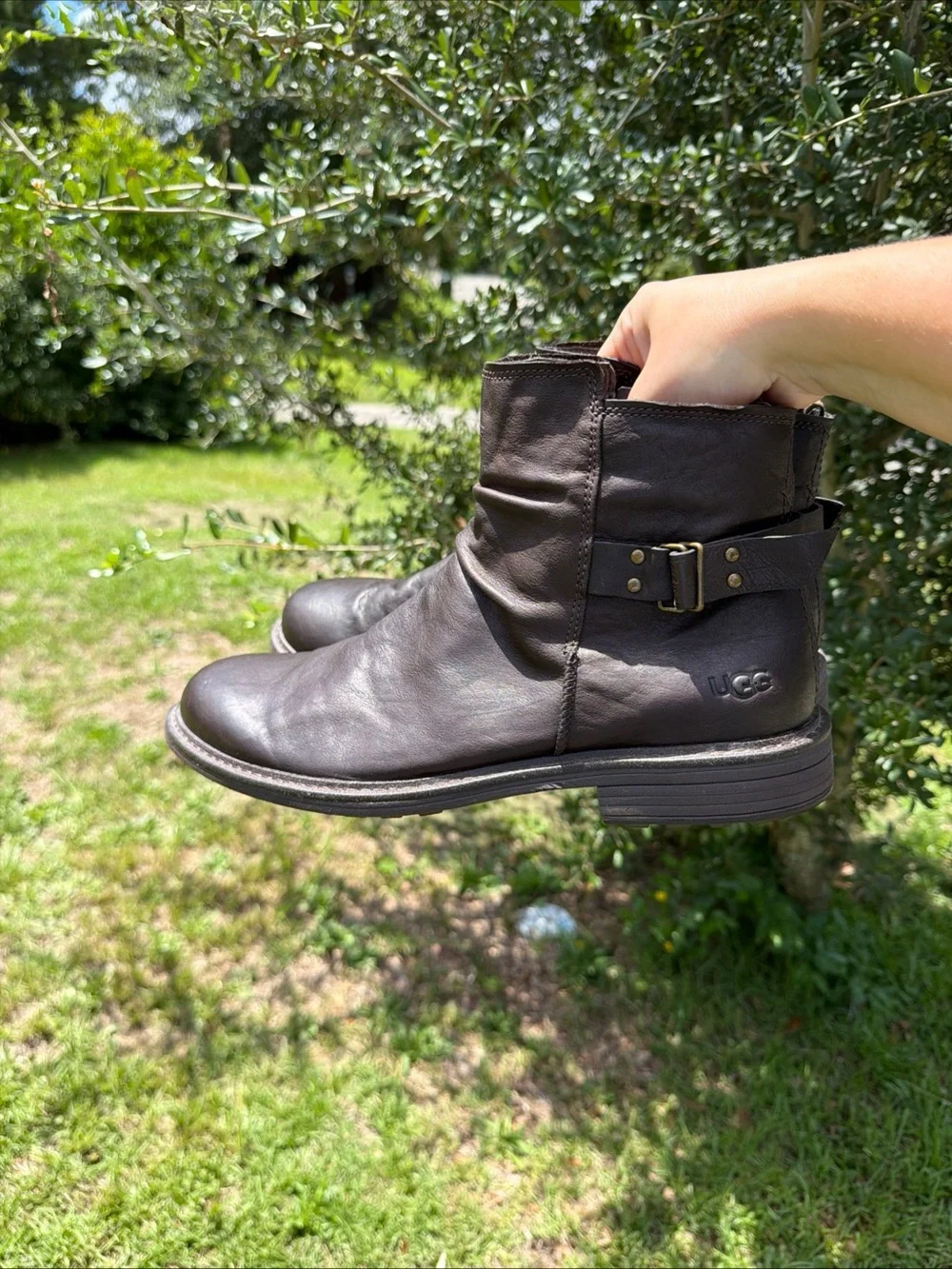 UGG Morrison Dark Brown Leather Side Zip Chelsea Boots Men Size 12
